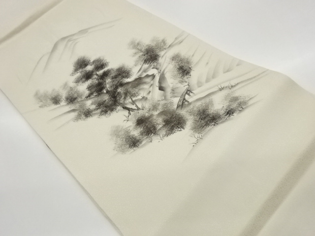 手描き木々に橋・遠山模様名古屋帯